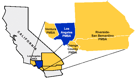 (LOS ANGELES CMSA AND COMPONENT PMSAS MAP)